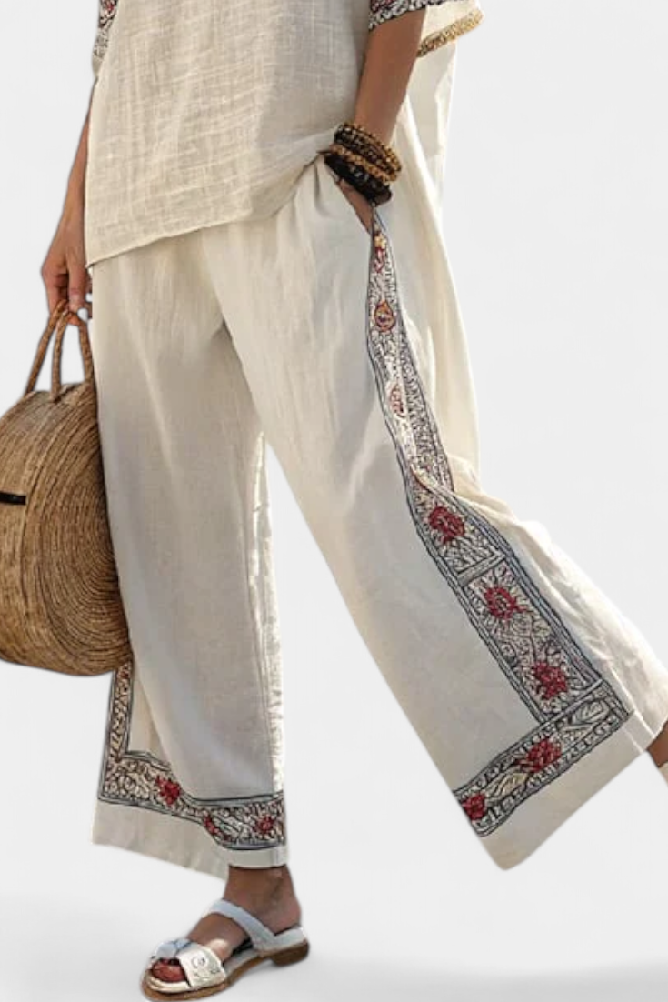 Tameric | Sophisticated Embroidered Raw Blouse & Wide Pants